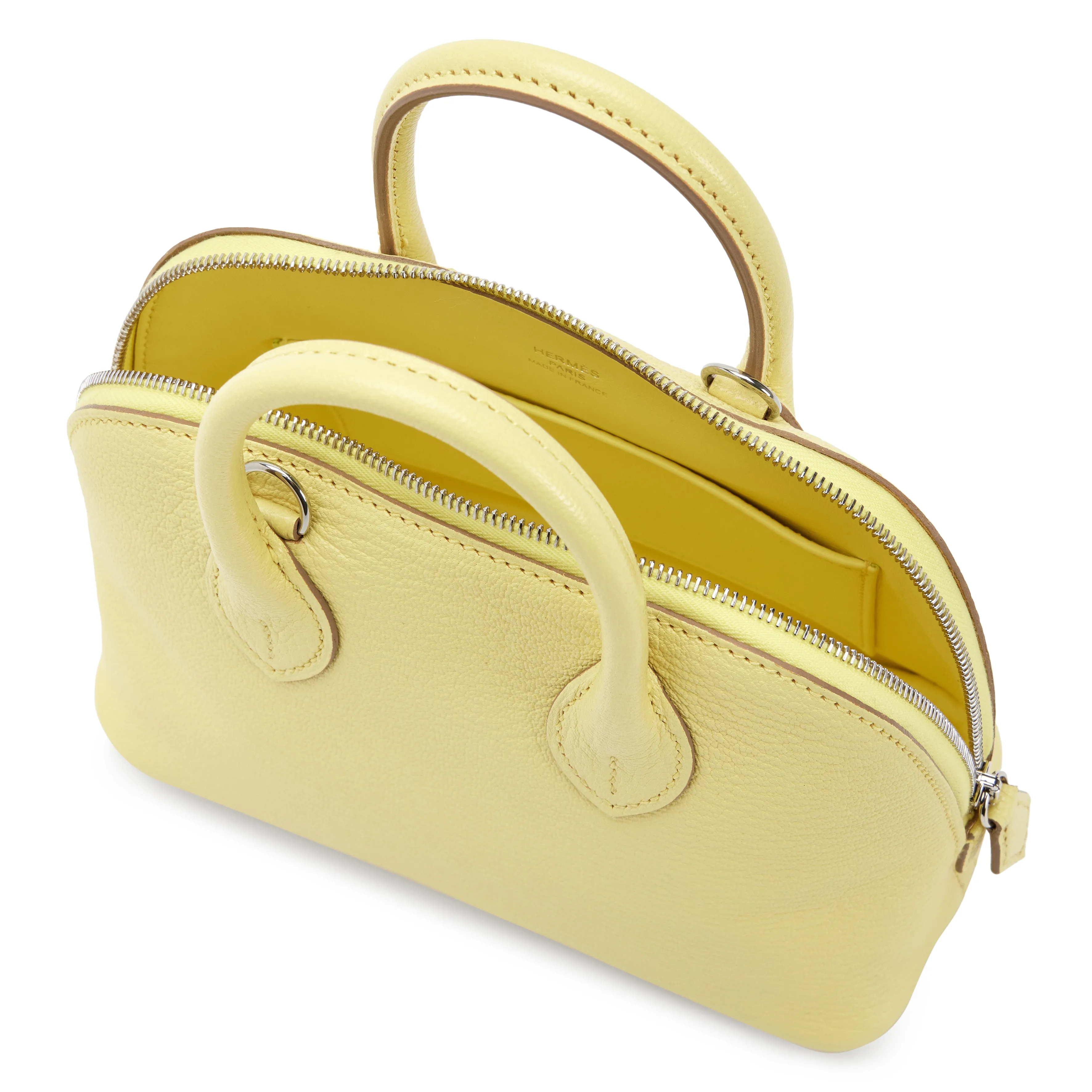 Hermès Limoncello Chèvre Mysore Mini Bolide 1923 Palladium Hardware, 2023