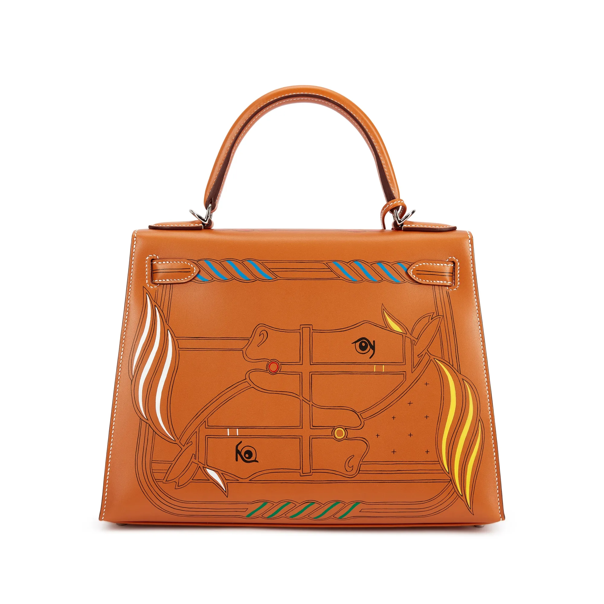 Hermès Natural Sable Butler Painted Quadrige by Pierre Perron Kelly 28 Sellier Palladium Hardware, 2023