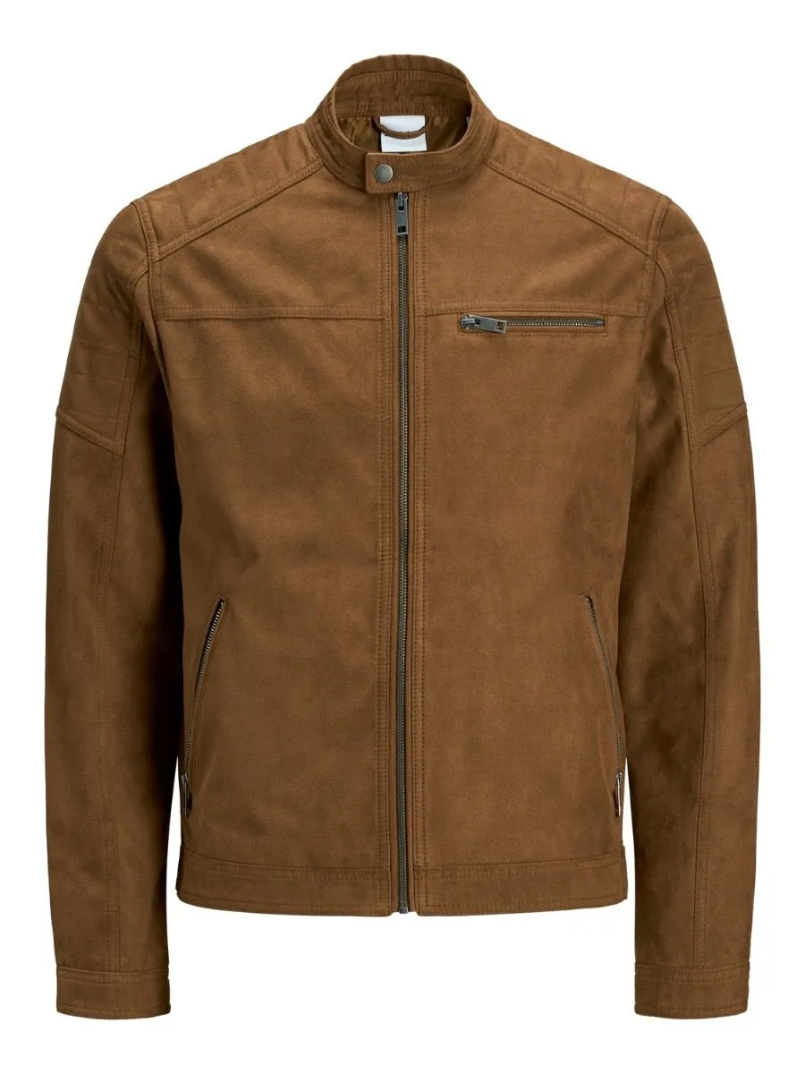 Jack & Jones Rocky Biker Faux Leather Look Jacket Cognac