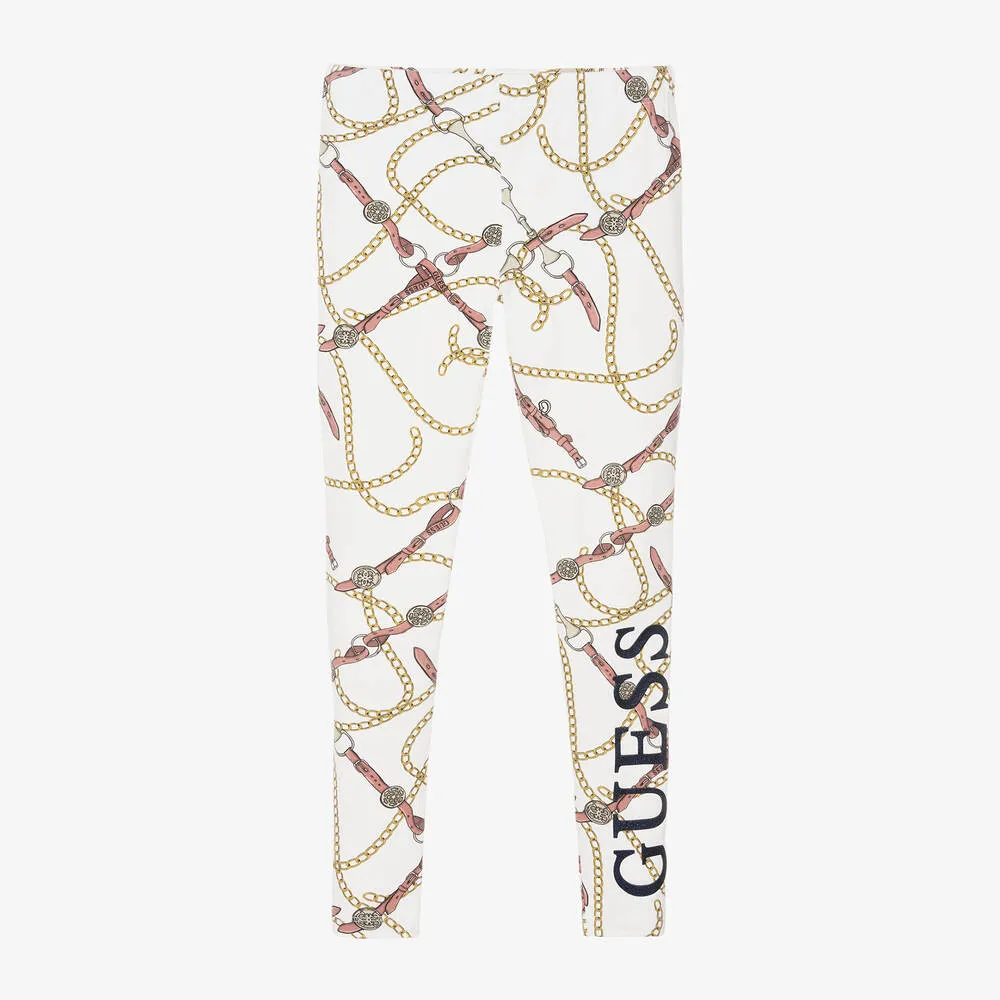 Junior Girls Ivory Chain Print Cotton Leggings