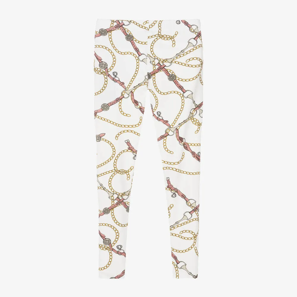 Junior Girls Ivory Chain Print Cotton Leggings