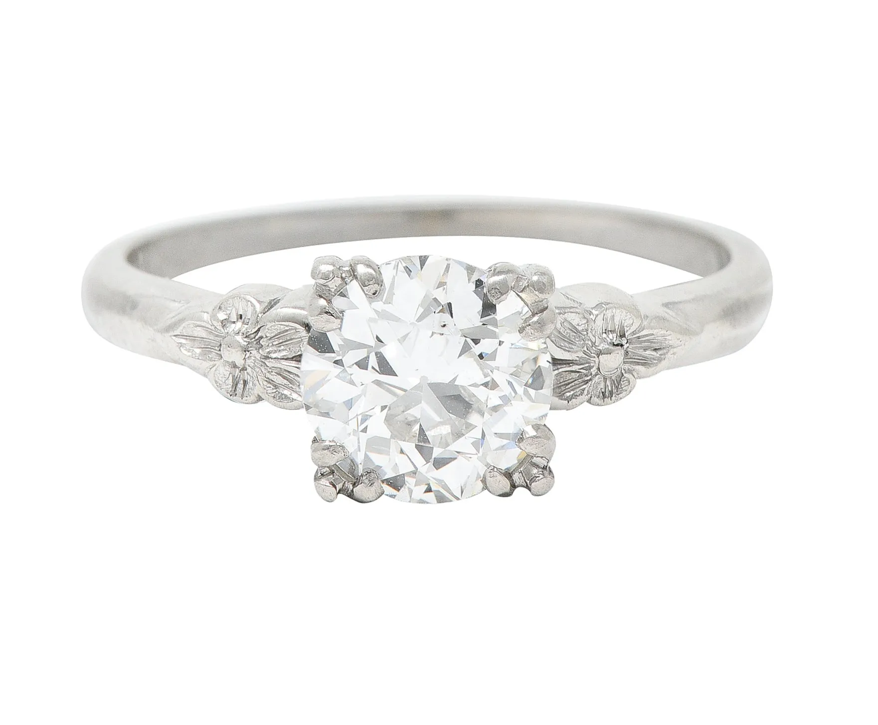 Late Art Deco 1.14 CTW Diamond Palladium Flower Engagement Ring