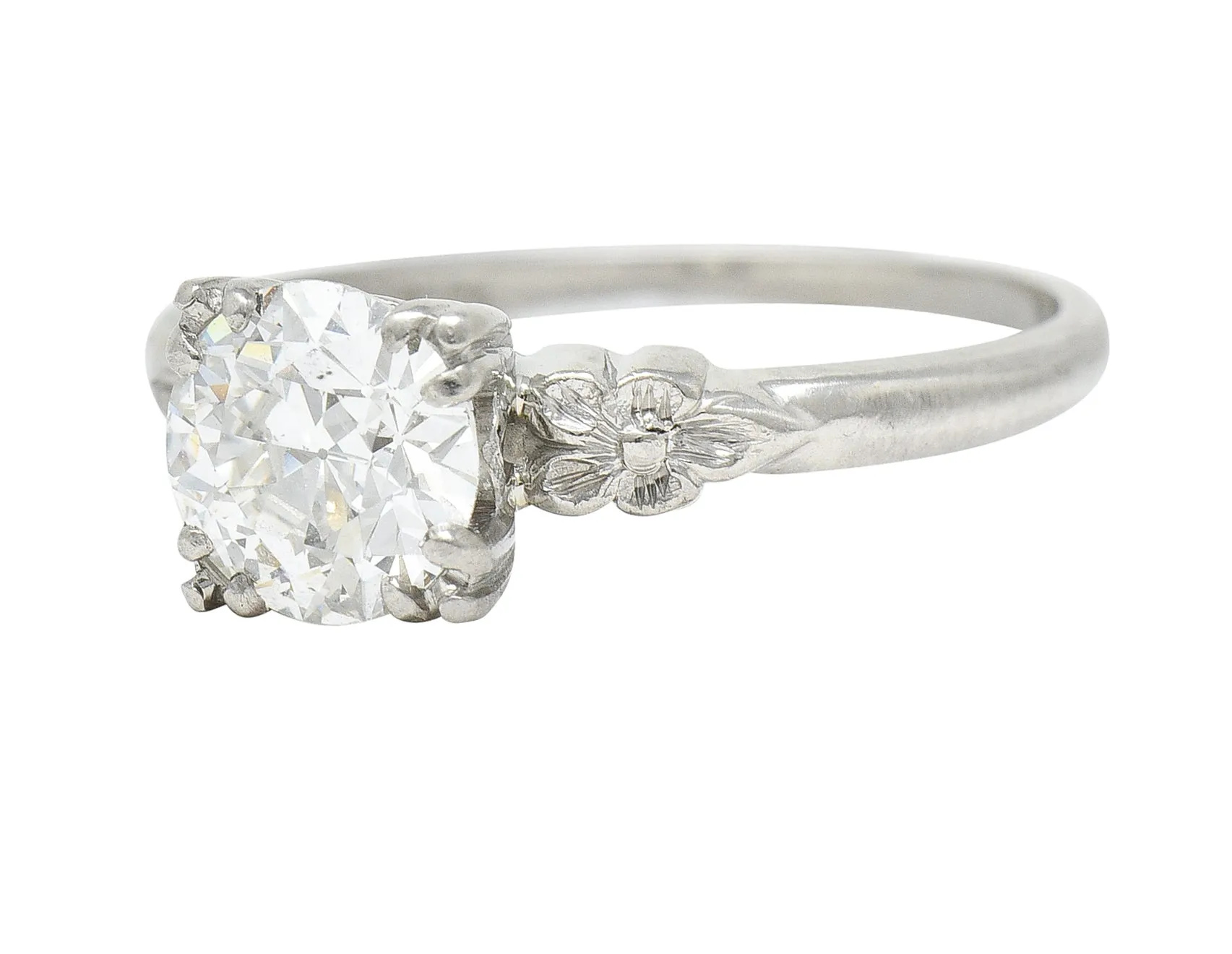 Late Art Deco 1.14 CTW Diamond Palladium Flower Engagement Ring