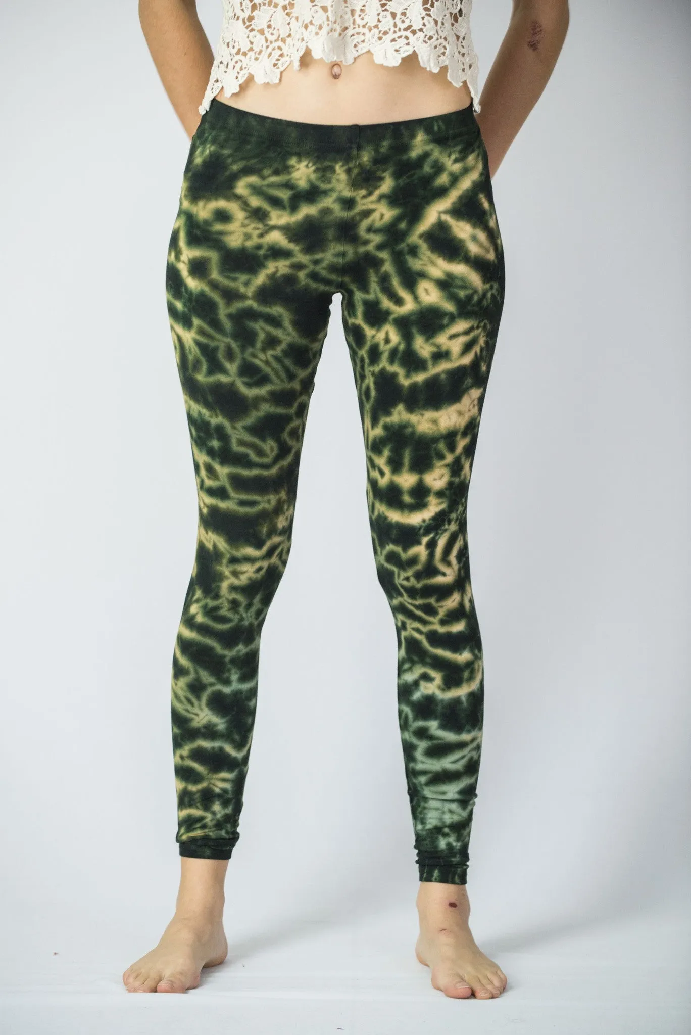 Marble Tie Dye Cotton Leggings in Green