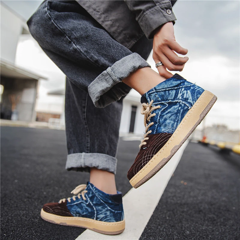 Men Denim High Top Casual Shoes 