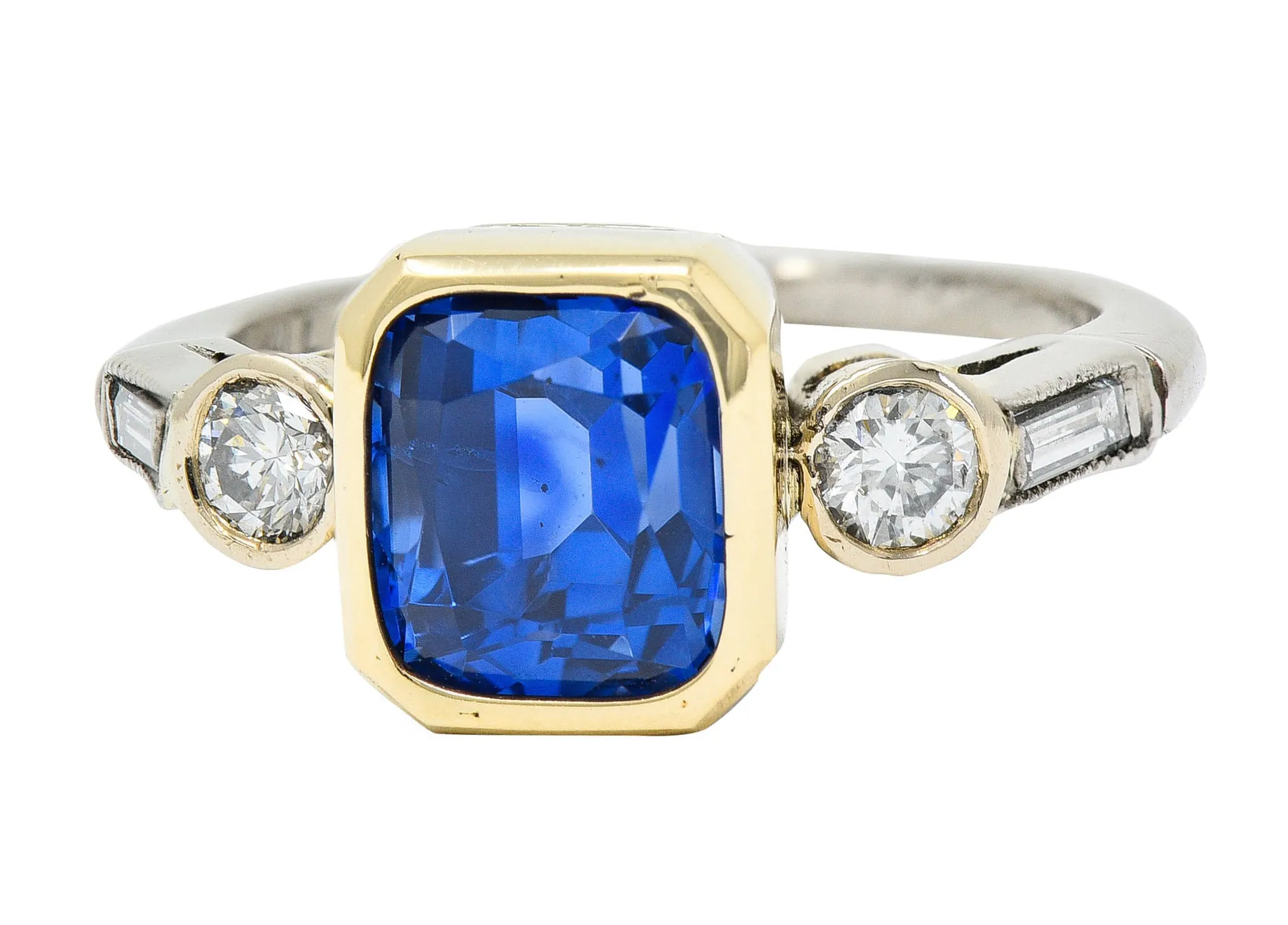 Mid-Century 3.65 CTW Sapphire Diamond 14 Karat Gold Palladium Gemstone Ring