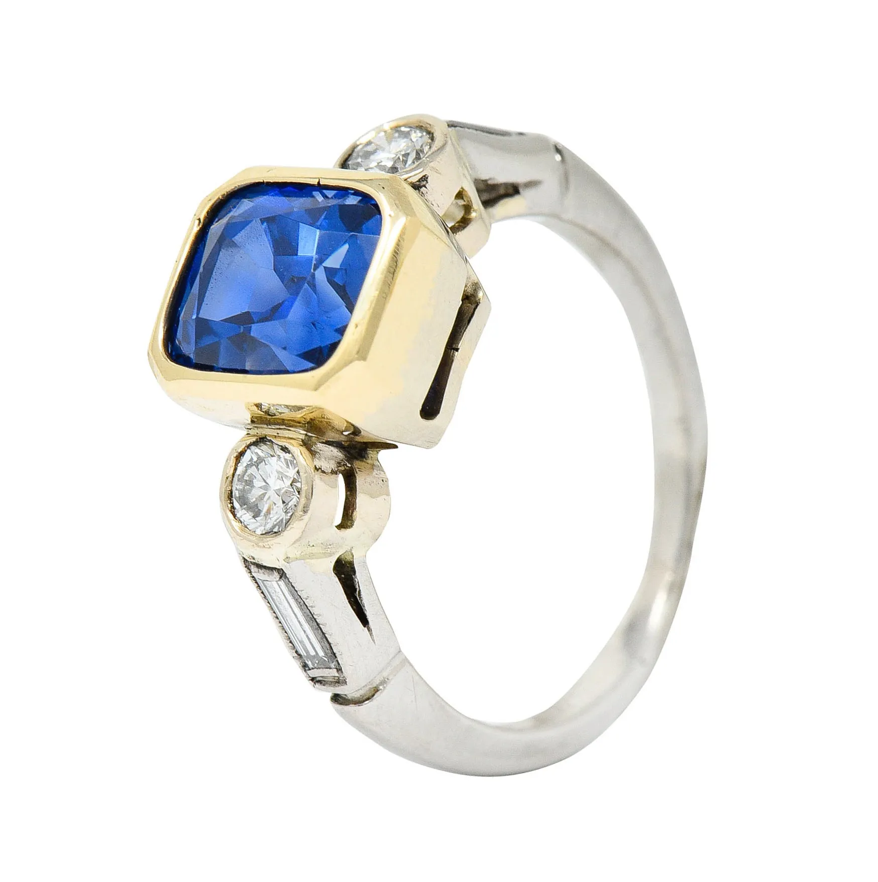 Mid-Century 3.65 CTW Sapphire Diamond 14 Karat Gold Palladium Gemstone Ring