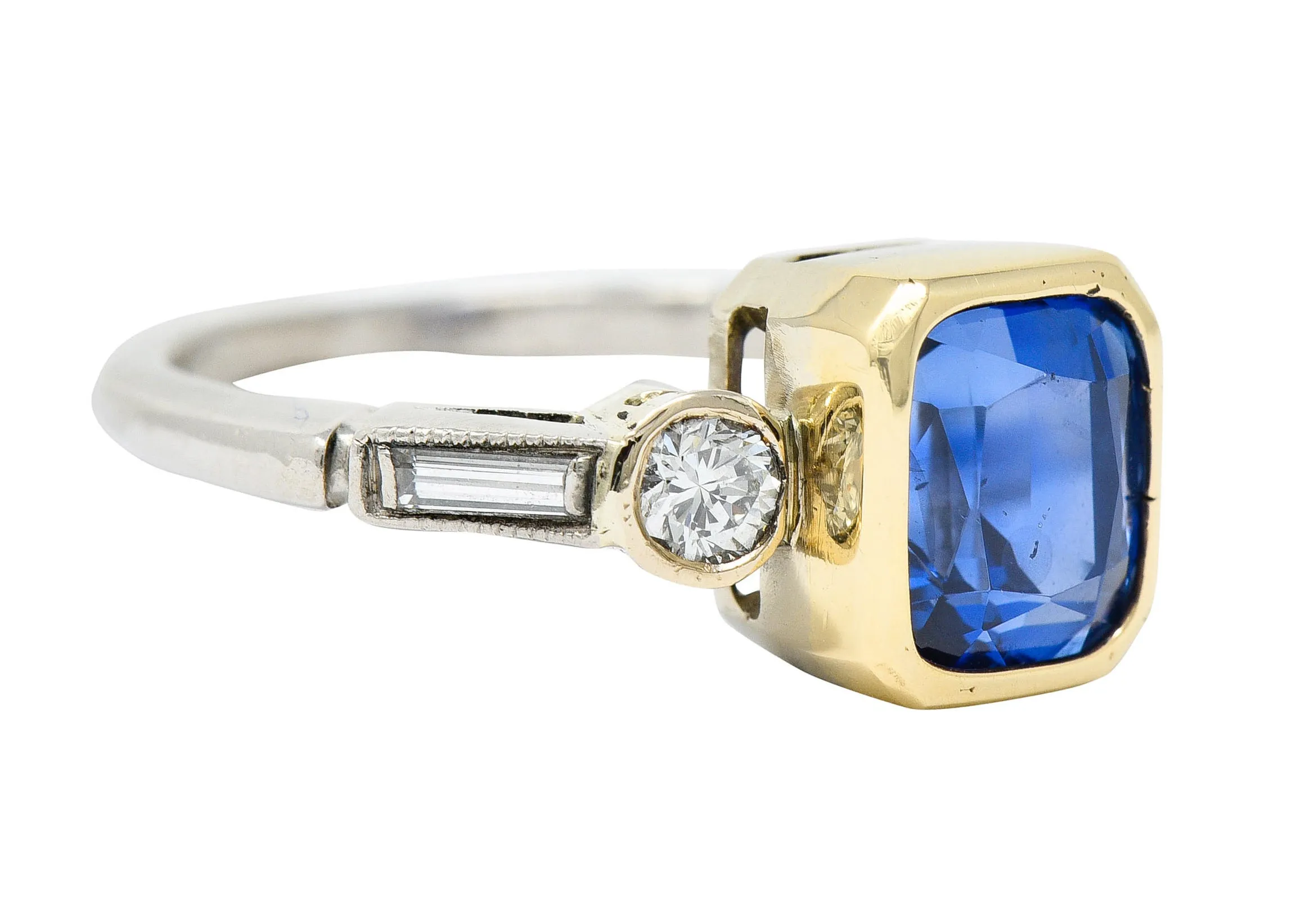 Mid-Century 3.65 CTW Sapphire Diamond 14 Karat Gold Palladium Gemstone Ring