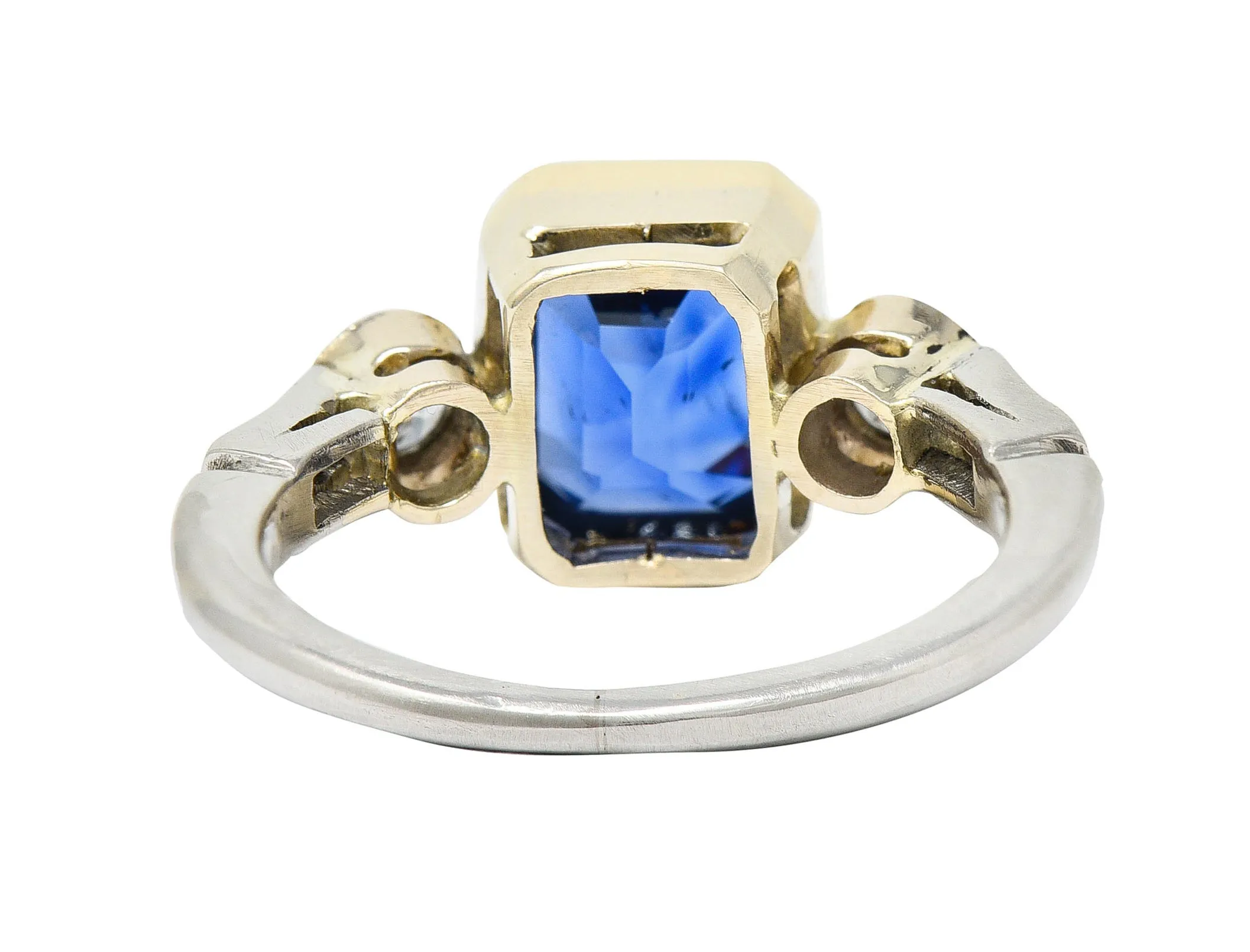 Mid-Century 3.65 CTW Sapphire Diamond 14 Karat Gold Palladium Gemstone Ring