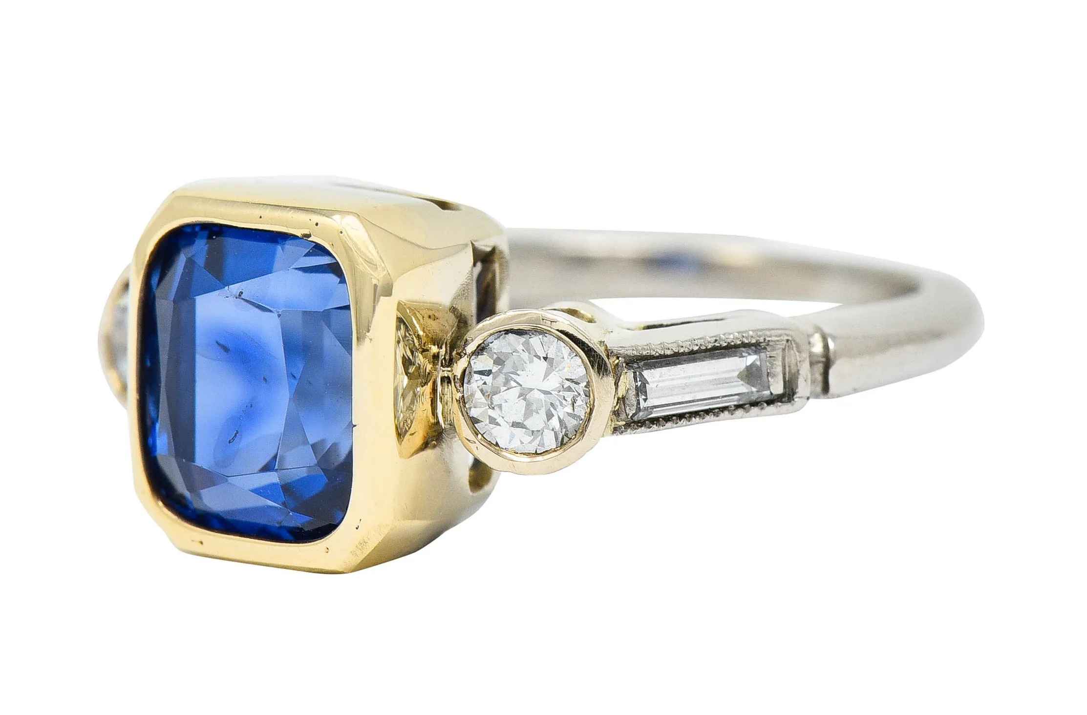 Mid-Century 3.65 CTW Sapphire Diamond 14 Karat Gold Palladium Gemstone Ring