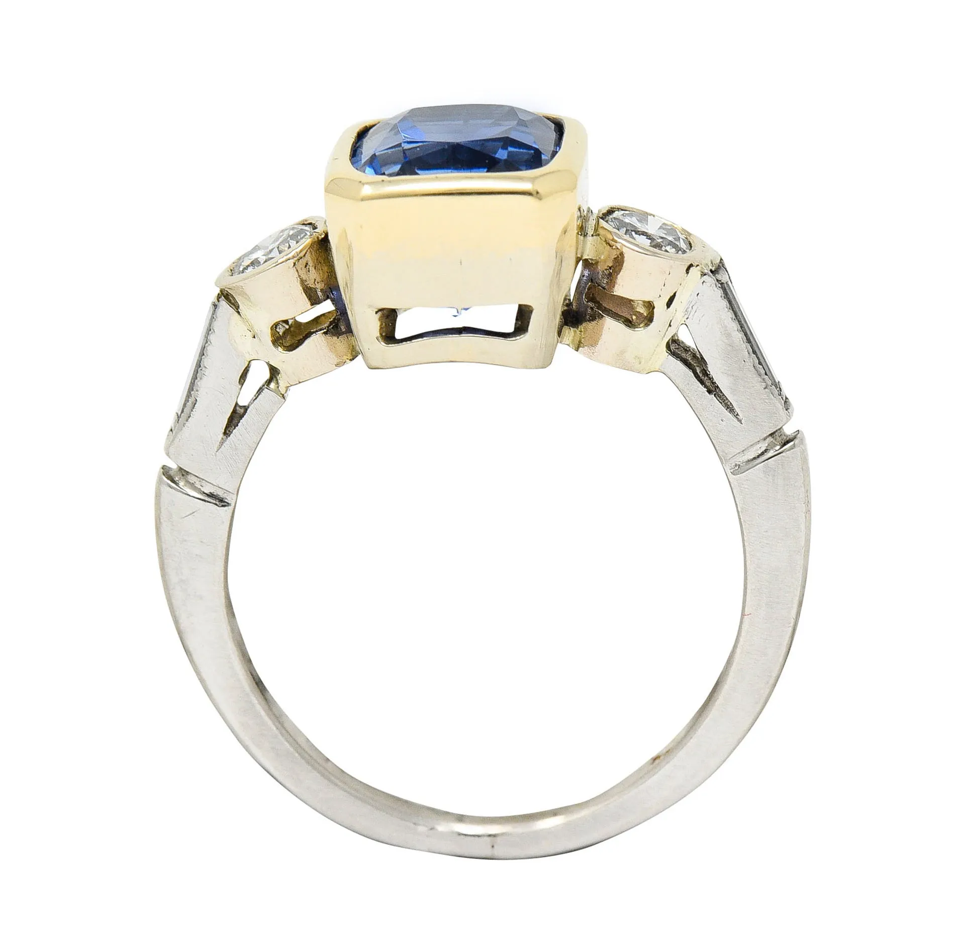 Mid-Century 3.65 CTW Sapphire Diamond 14 Karat Gold Palladium Gemstone Ring