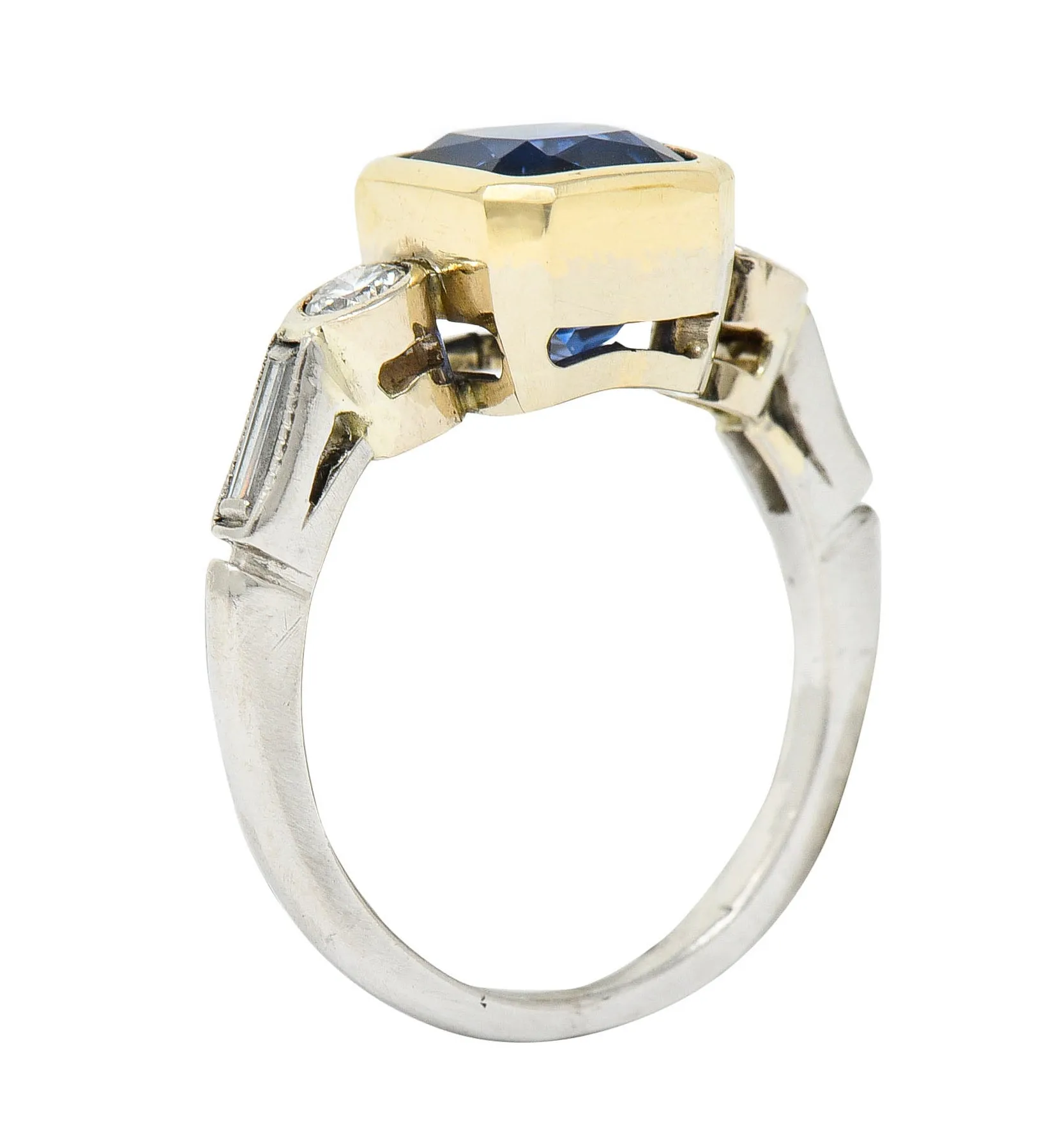 Mid-Century 3.65 CTW Sapphire Diamond 14 Karat Gold Palladium Gemstone Ring