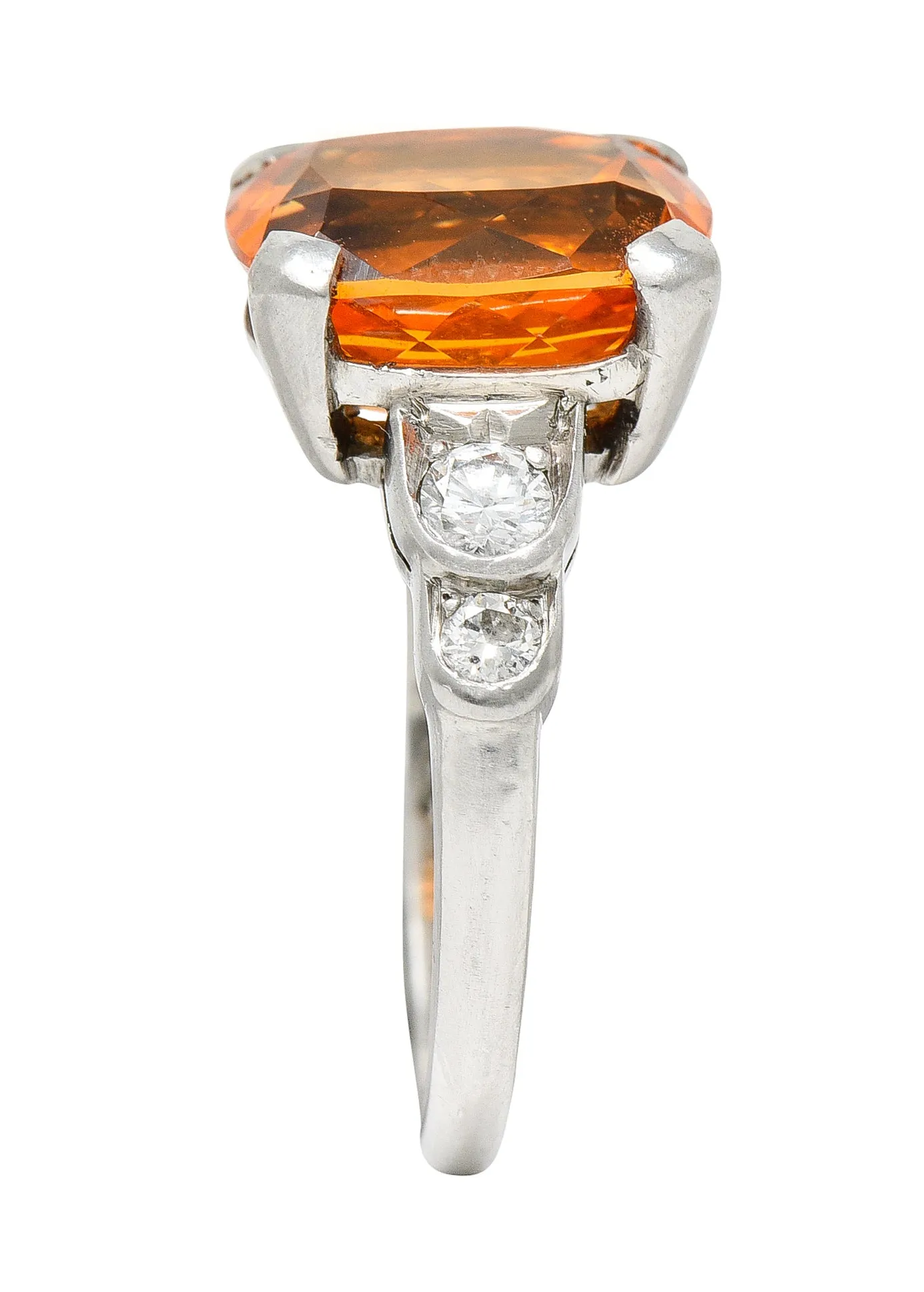 Mid-Century Spessartine Garnet Diamond Palladium Cocktail Ring