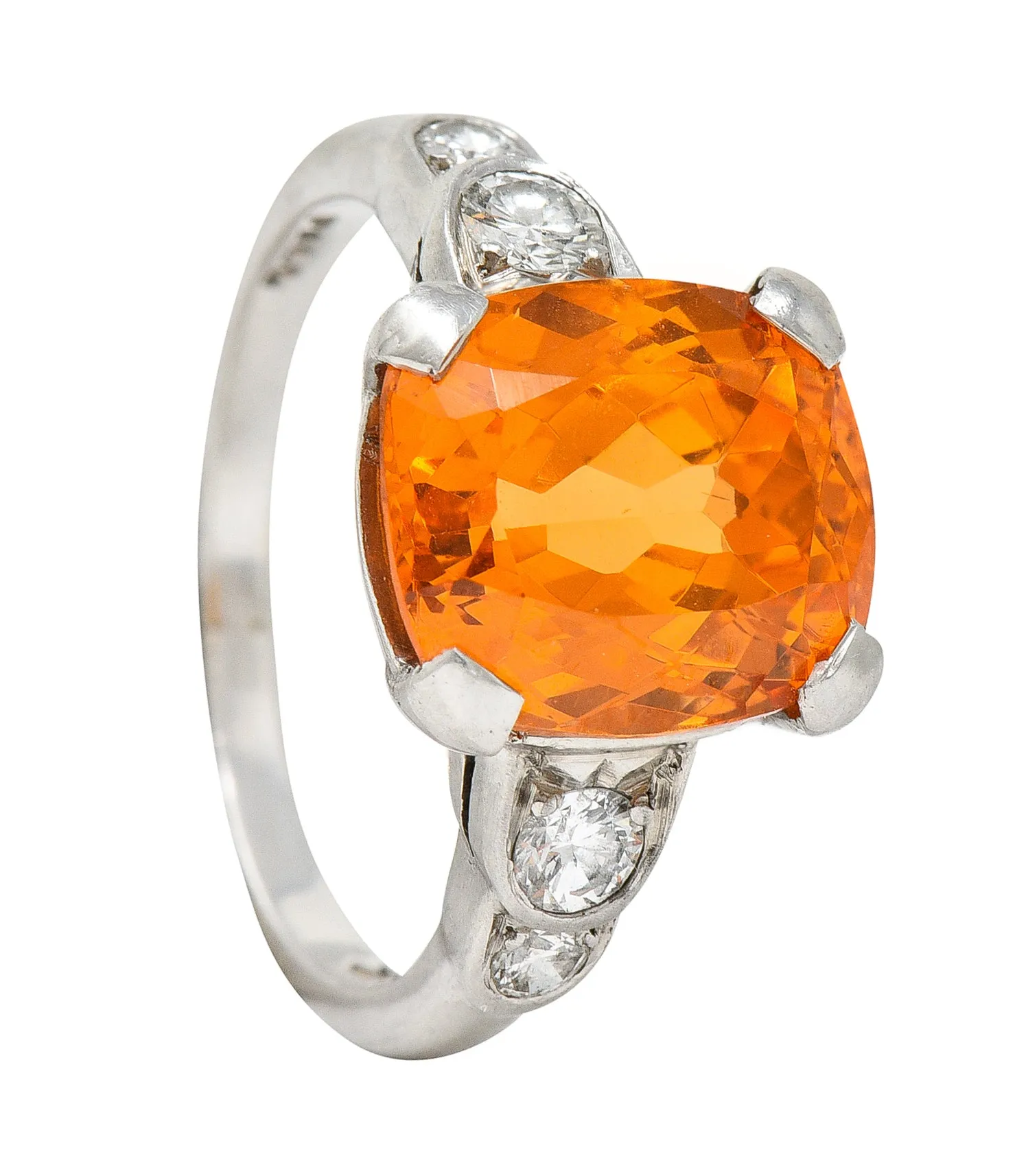 Mid-Century Spessartine Garnet Diamond Palladium Cocktail Ring