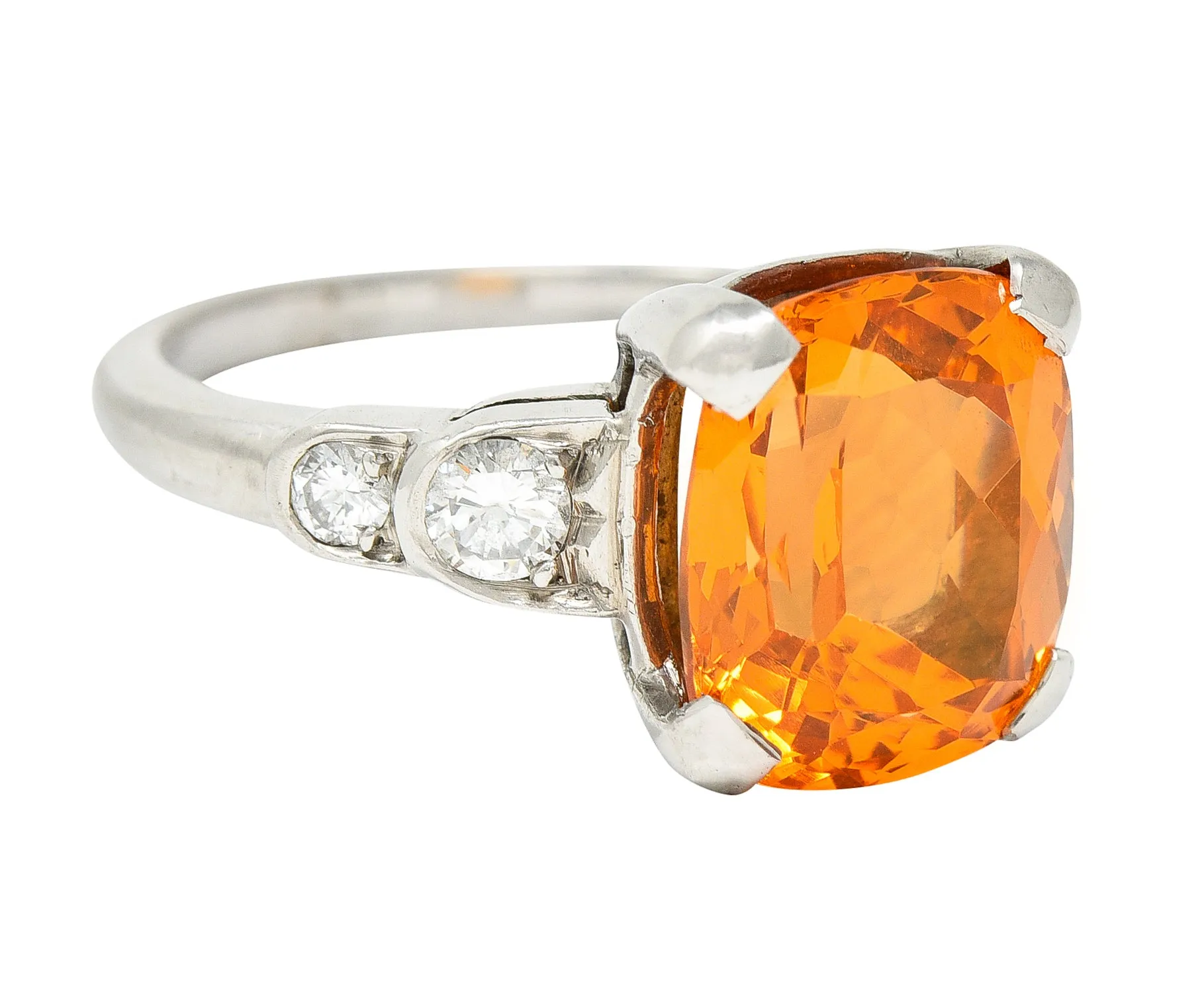 Mid-Century Spessartine Garnet Diamond Palladium Cocktail Ring