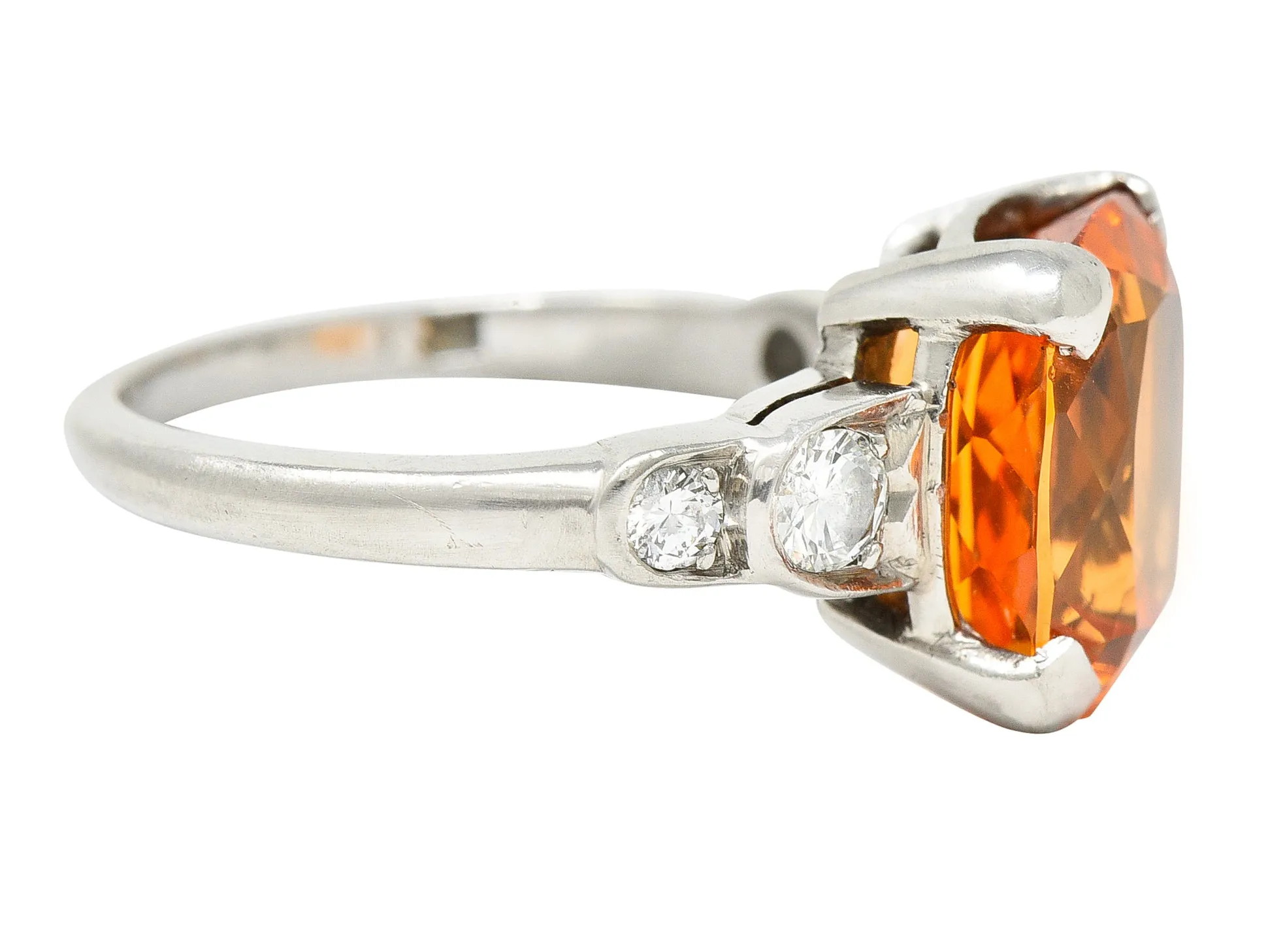 Mid-Century Spessartine Garnet Diamond Palladium Cocktail Ring