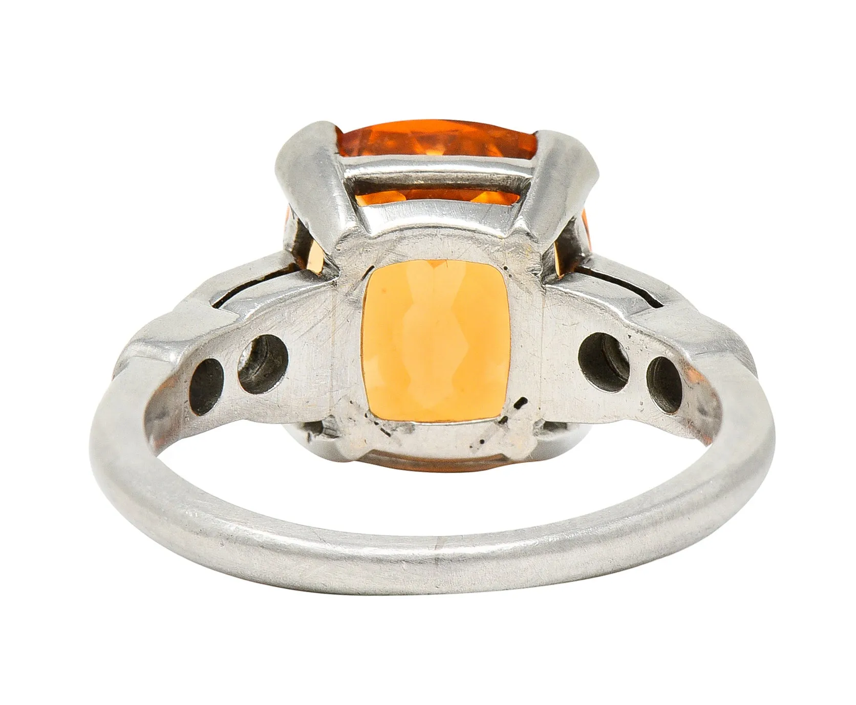 Mid-Century Spessartine Garnet Diamond Palladium Cocktail Ring