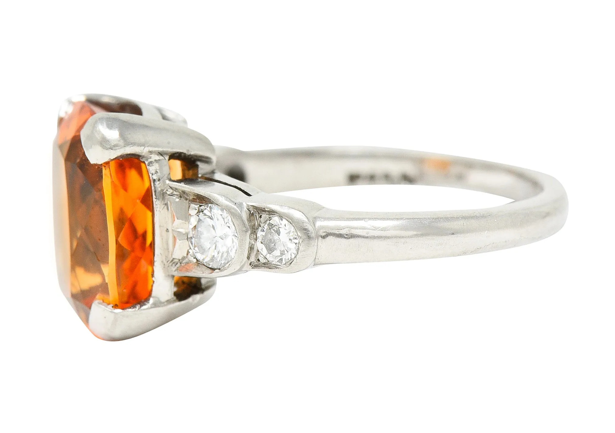 Mid-Century Spessartine Garnet Diamond Palladium Cocktail Ring