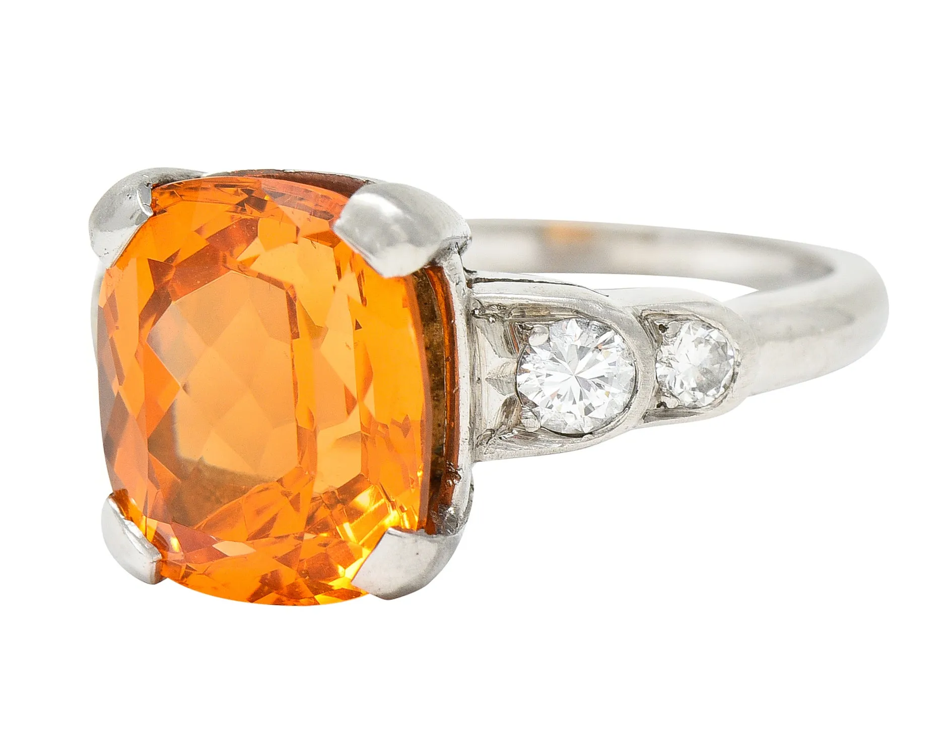 Mid-Century Spessartine Garnet Diamond Palladium Cocktail Ring