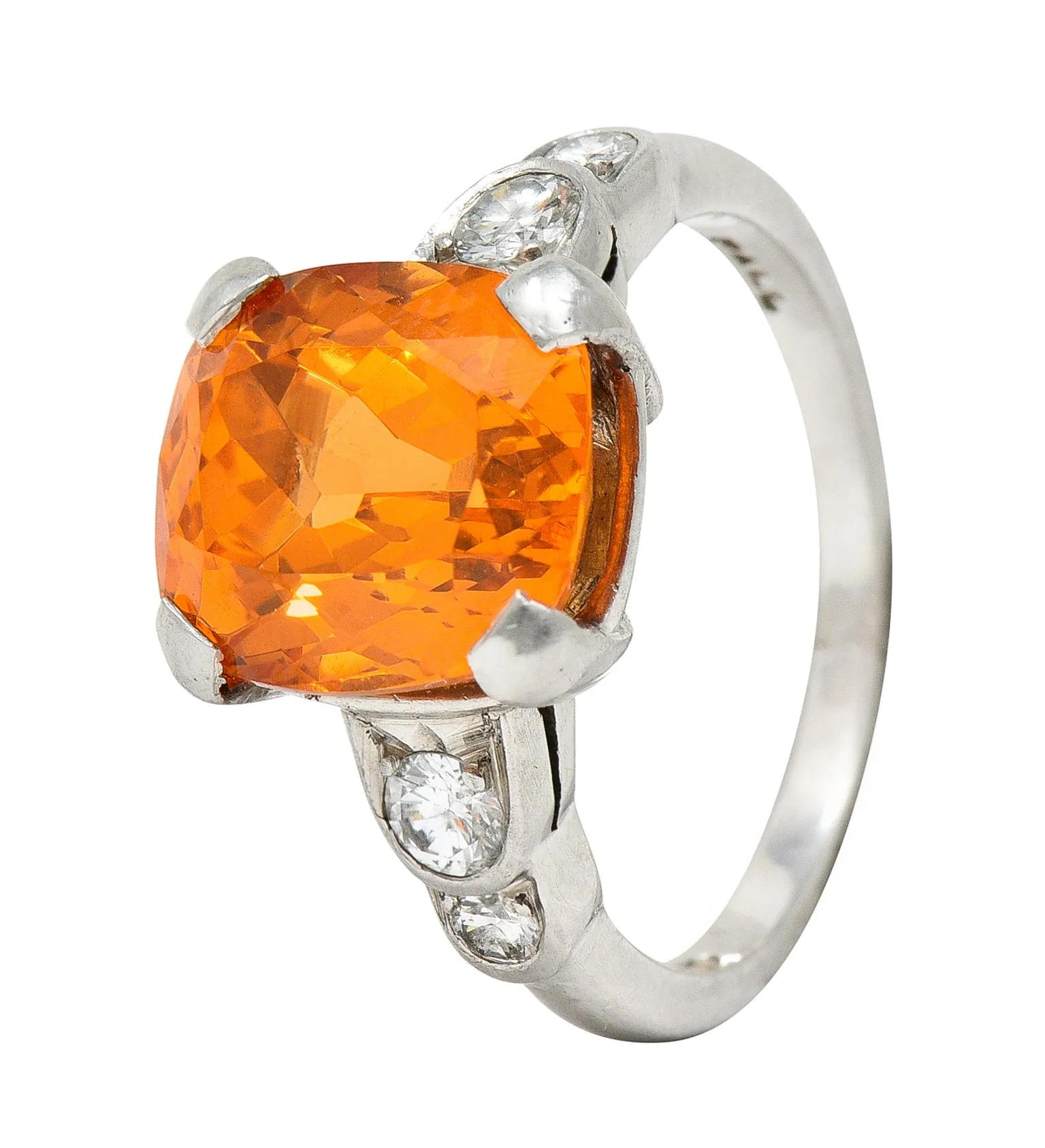 Mid-Century Spessartine Garnet Diamond Palladium Cocktail Ring