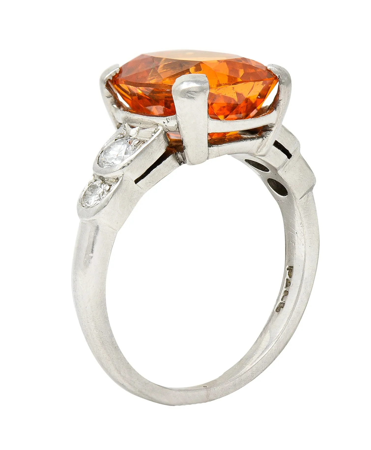 Mid-Century Spessartine Garnet Diamond Palladium Cocktail Ring