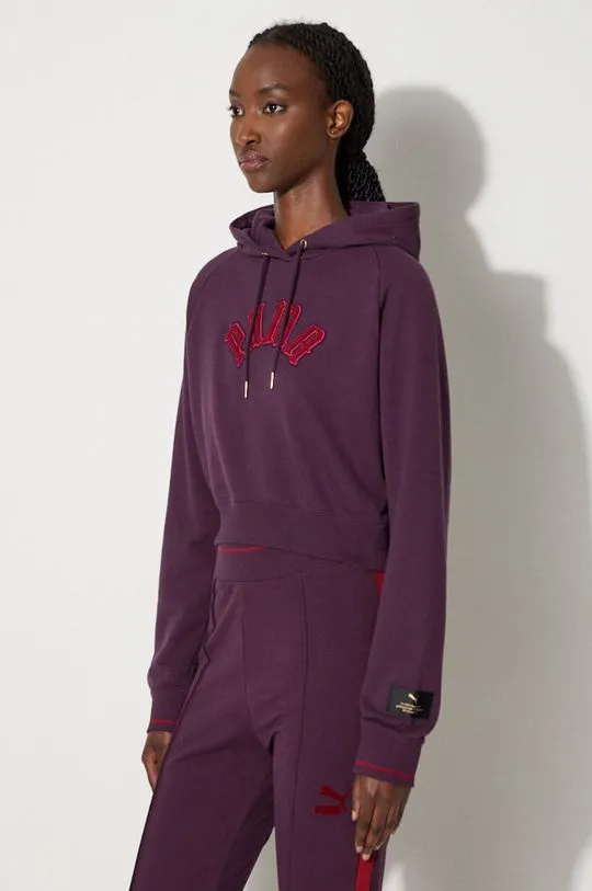 Puma sweatshirt Classics Play Paris Relaxed Hoodie women's violet color hooded 627484