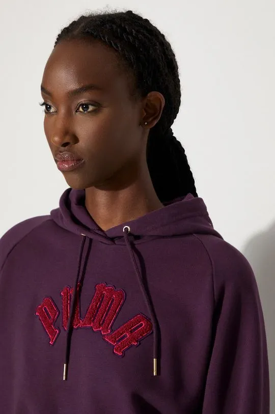 Puma sweatshirt Classics Play Paris Relaxed Hoodie women's violet color hooded 627484