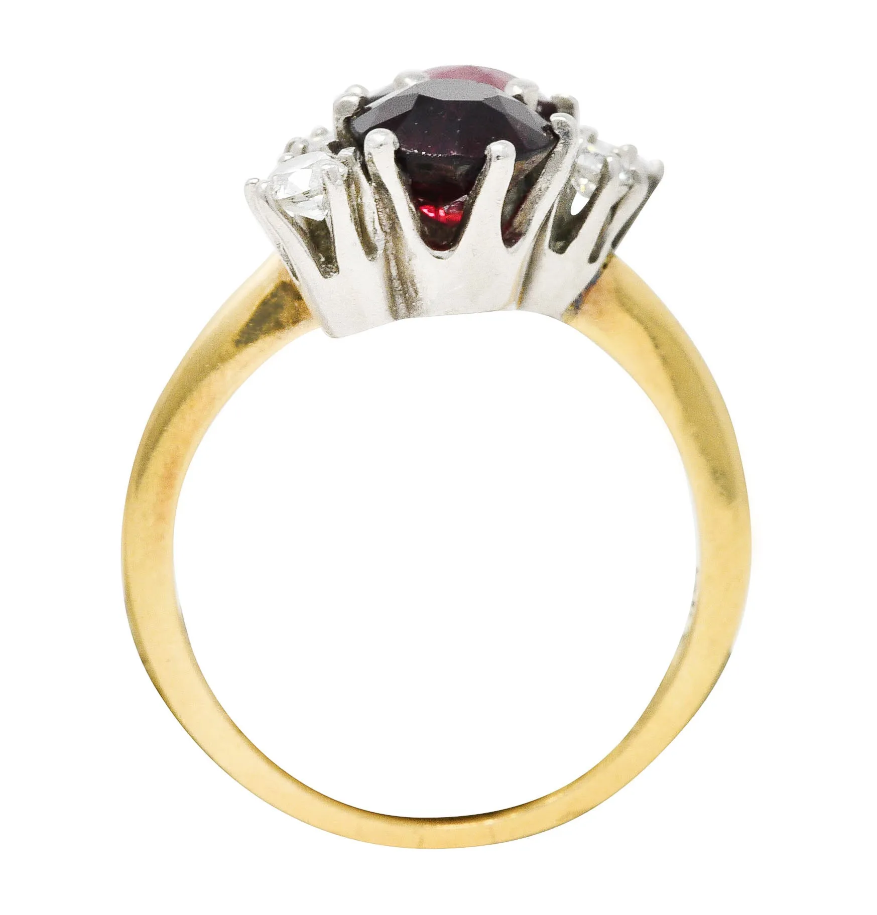 Retro Garnet Diamond Palladium 14 Karat Yellow Gold Cluster Toi Et Moi Vintage Ring