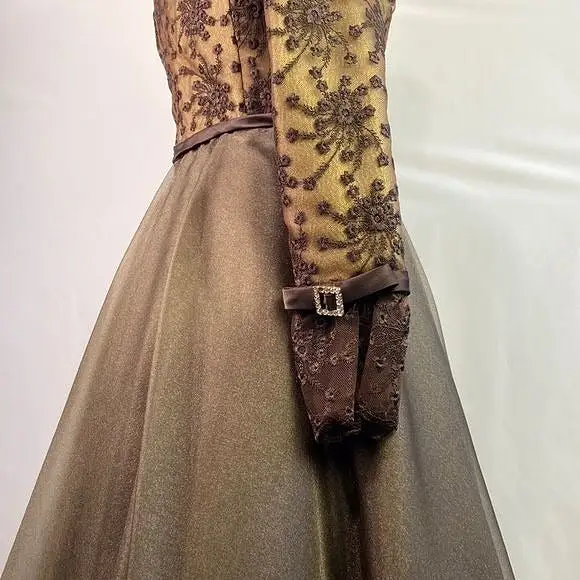 SaksFifthAvenue Prince Vintage Brown Metallic Embroidery Fit Flare Dress