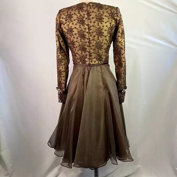 SaksFifthAvenue Prince Vintage Brown Metallic Embroidery Fit Flare Dress