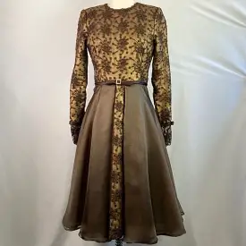 SaksFifthAvenue Prince Vintage Brown Metallic Embroidery Fit Flare Dress