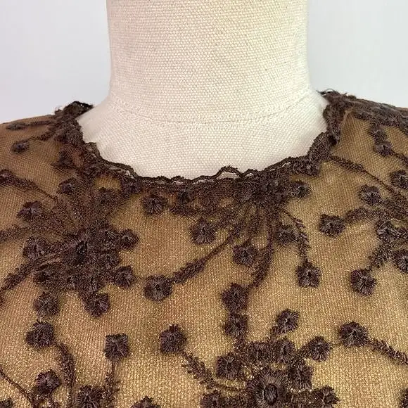 SaksFifthAvenue Prince Vintage Brown Metallic Embroidery Fit Flare Dress