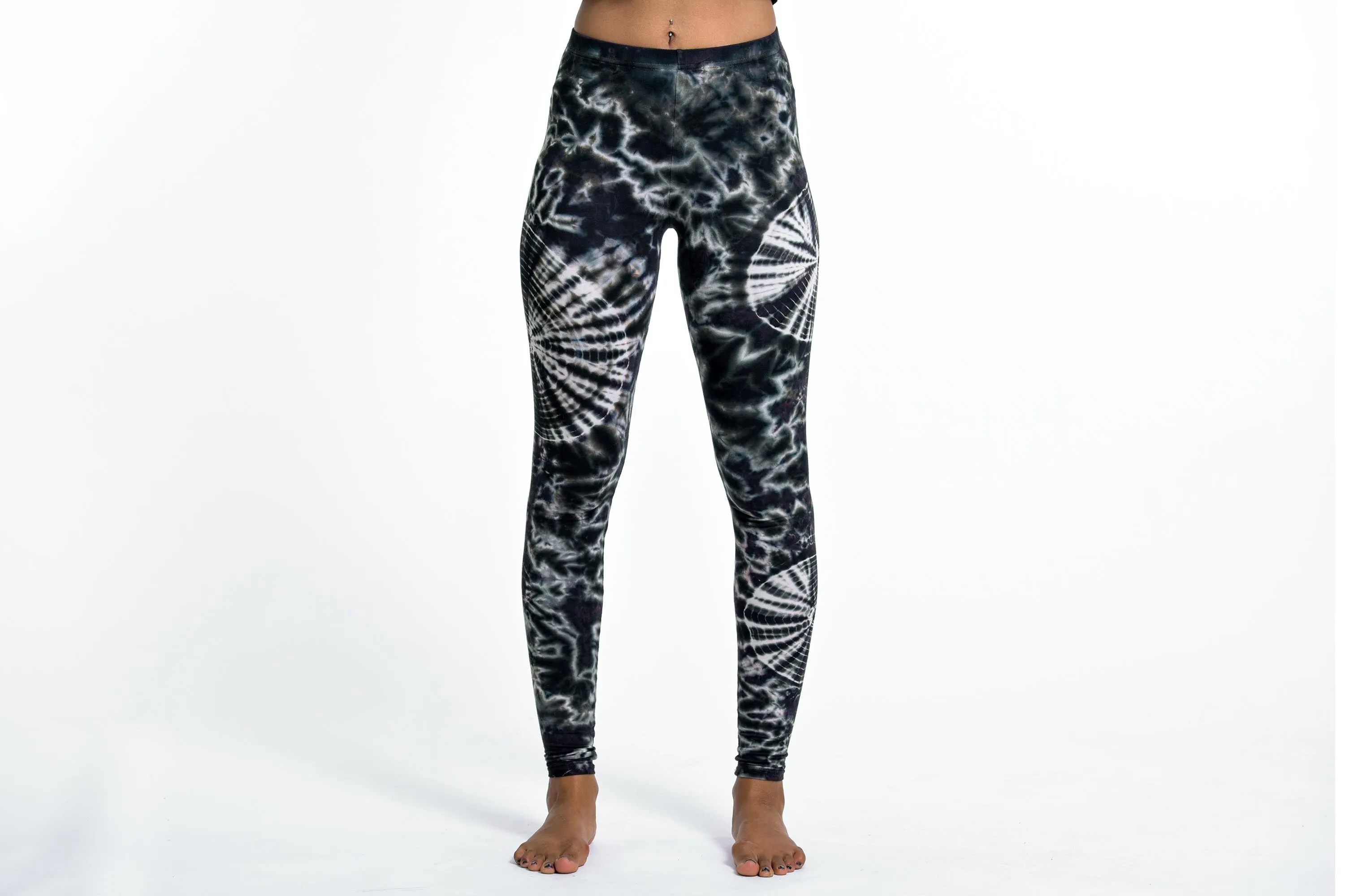 Swirls Tie Dye Cotton Leggings in Black