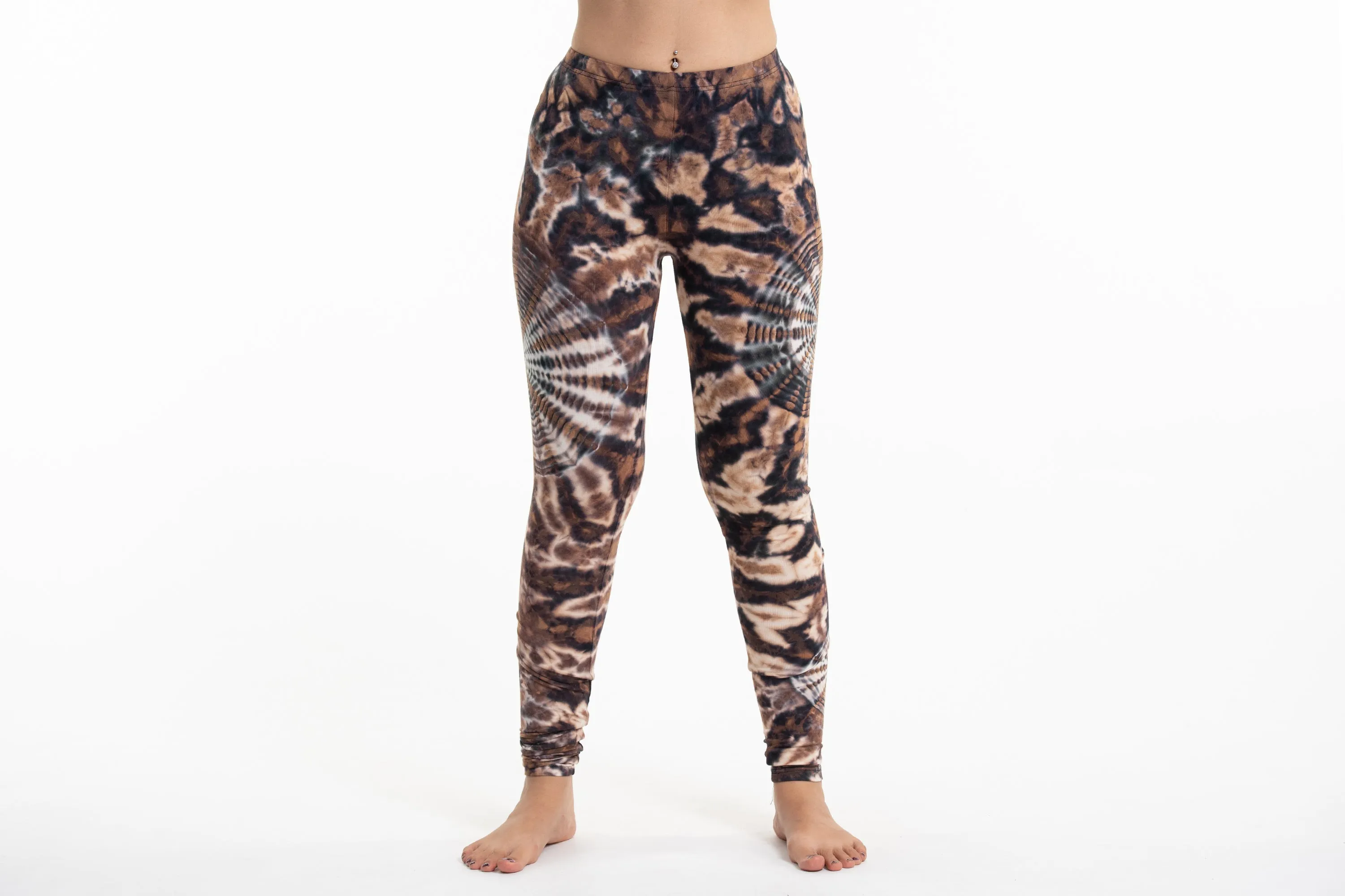 Swirls Tie Dye Cotton Leggings in Brown