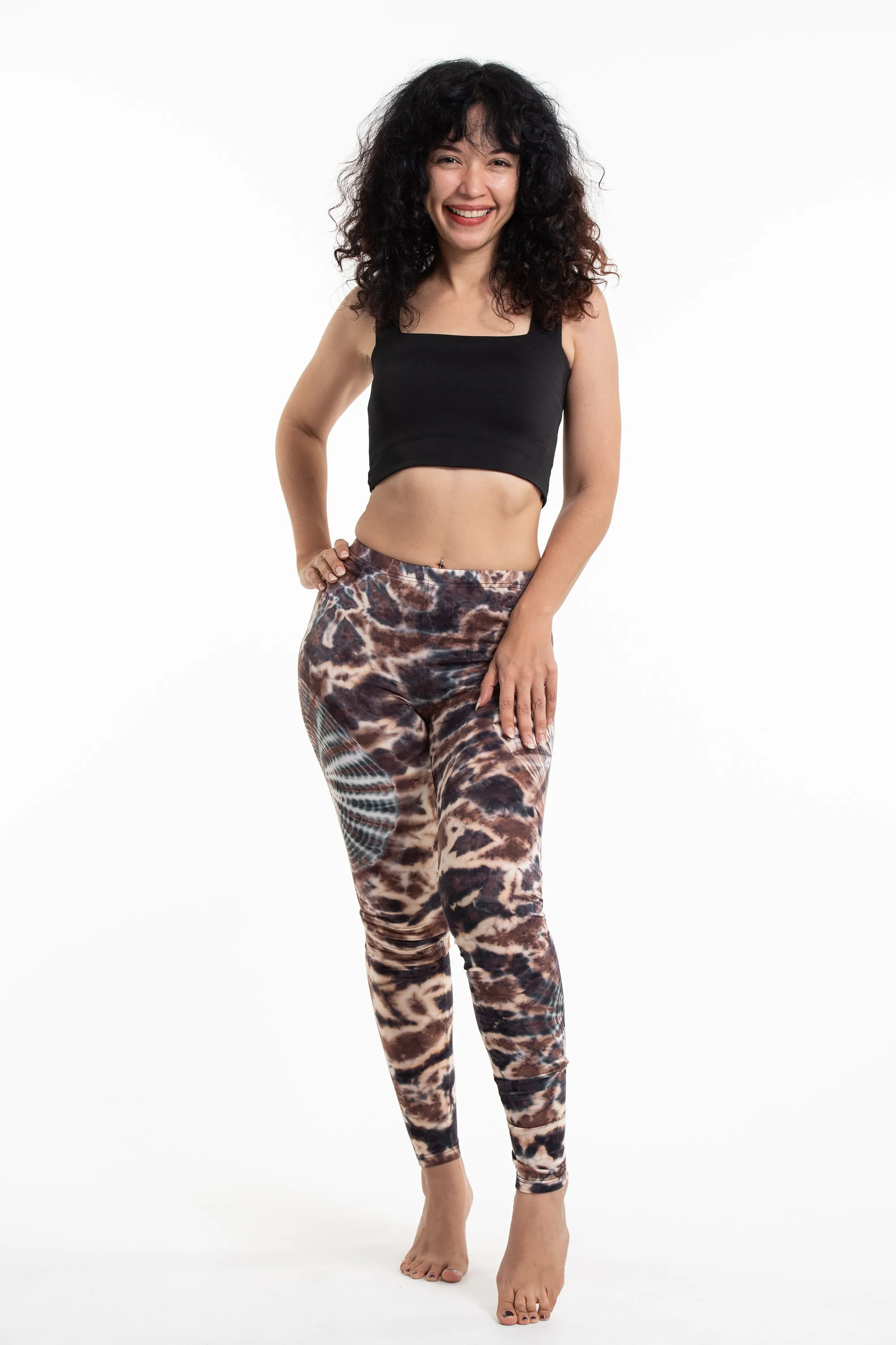 Swirls Tie Dye Cotton Leggings in Brown