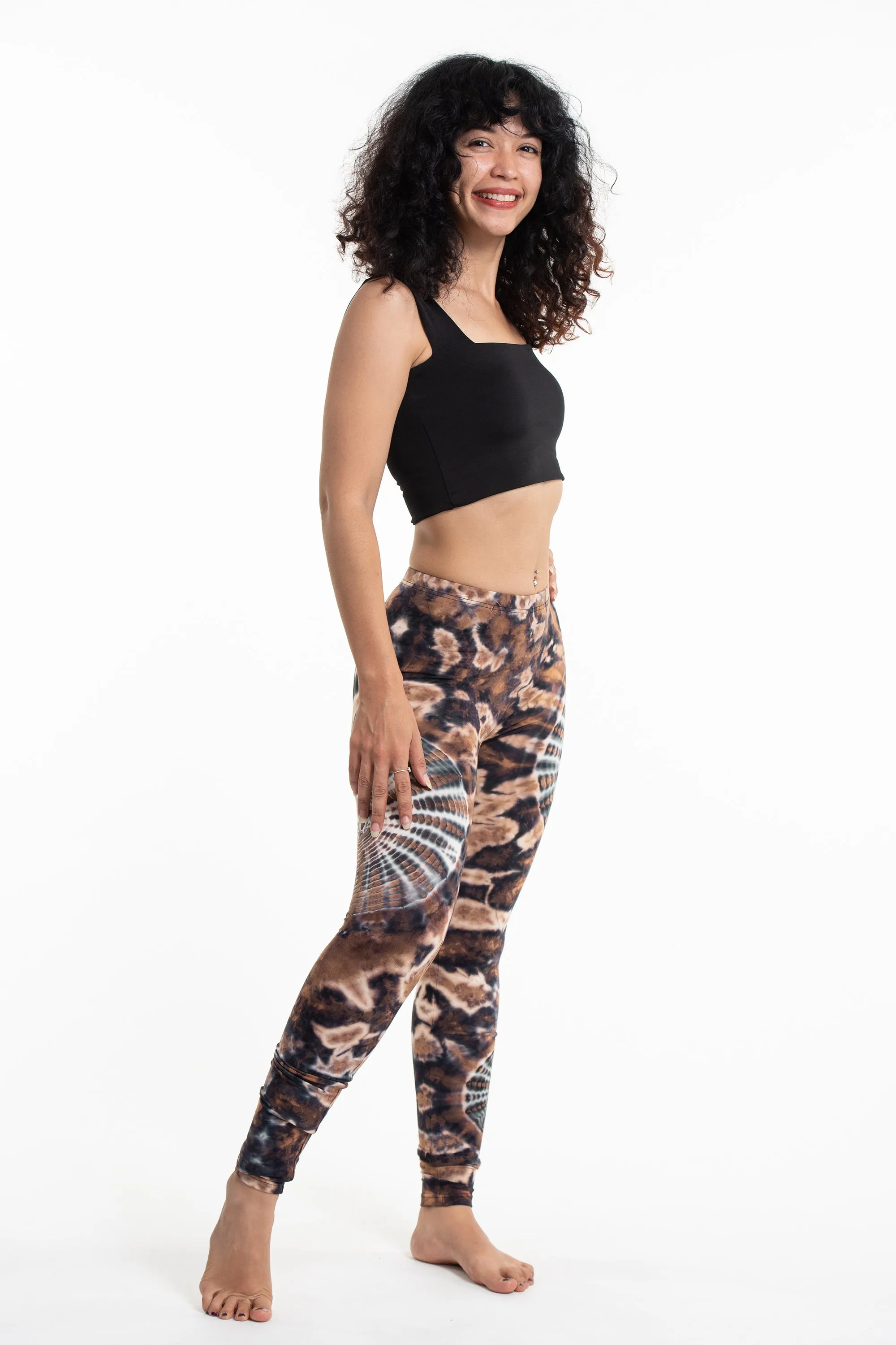 Swirls Tie Dye Cotton Leggings in Brown