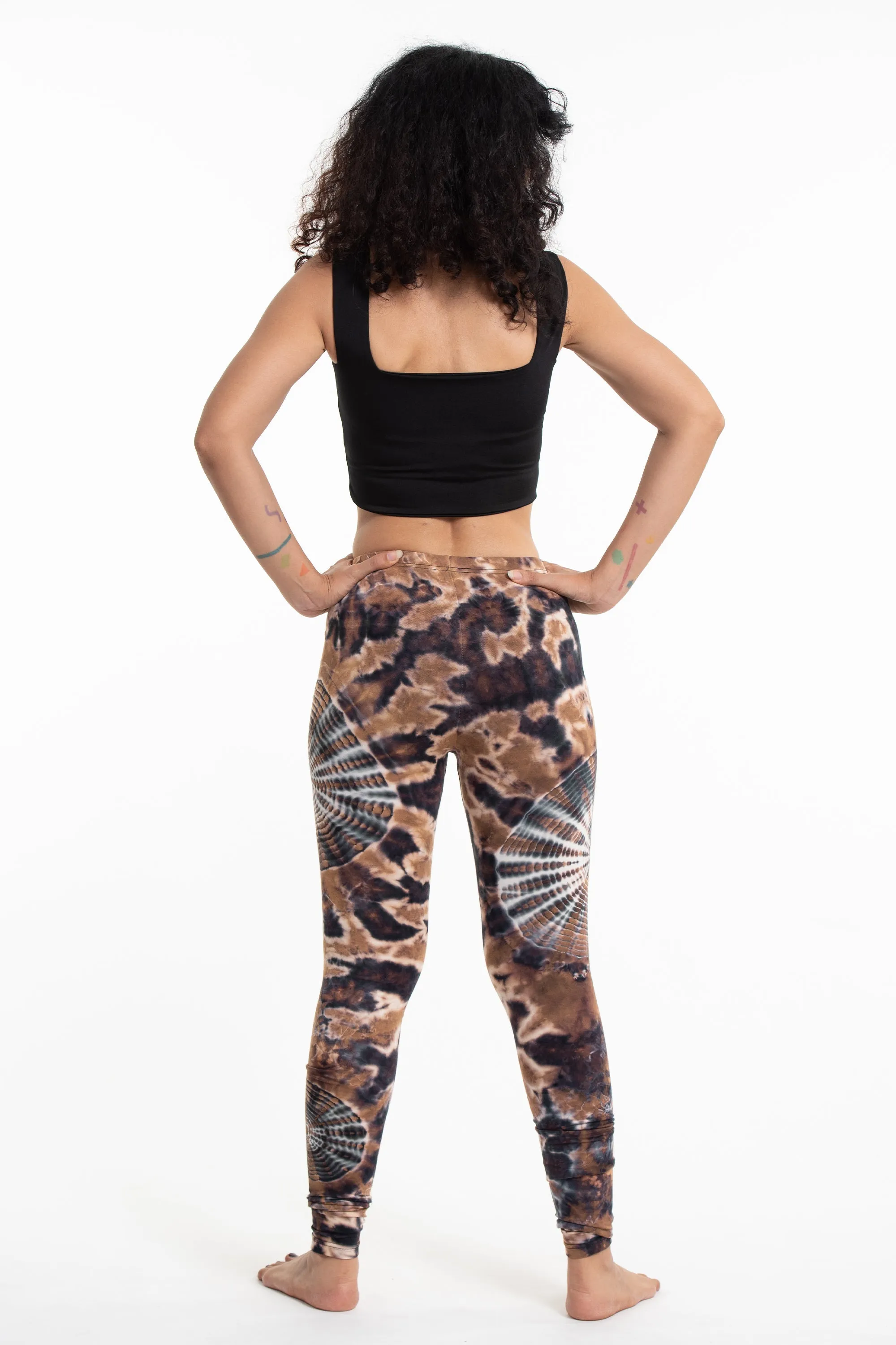 Swirls Tie Dye Cotton Leggings in Brown