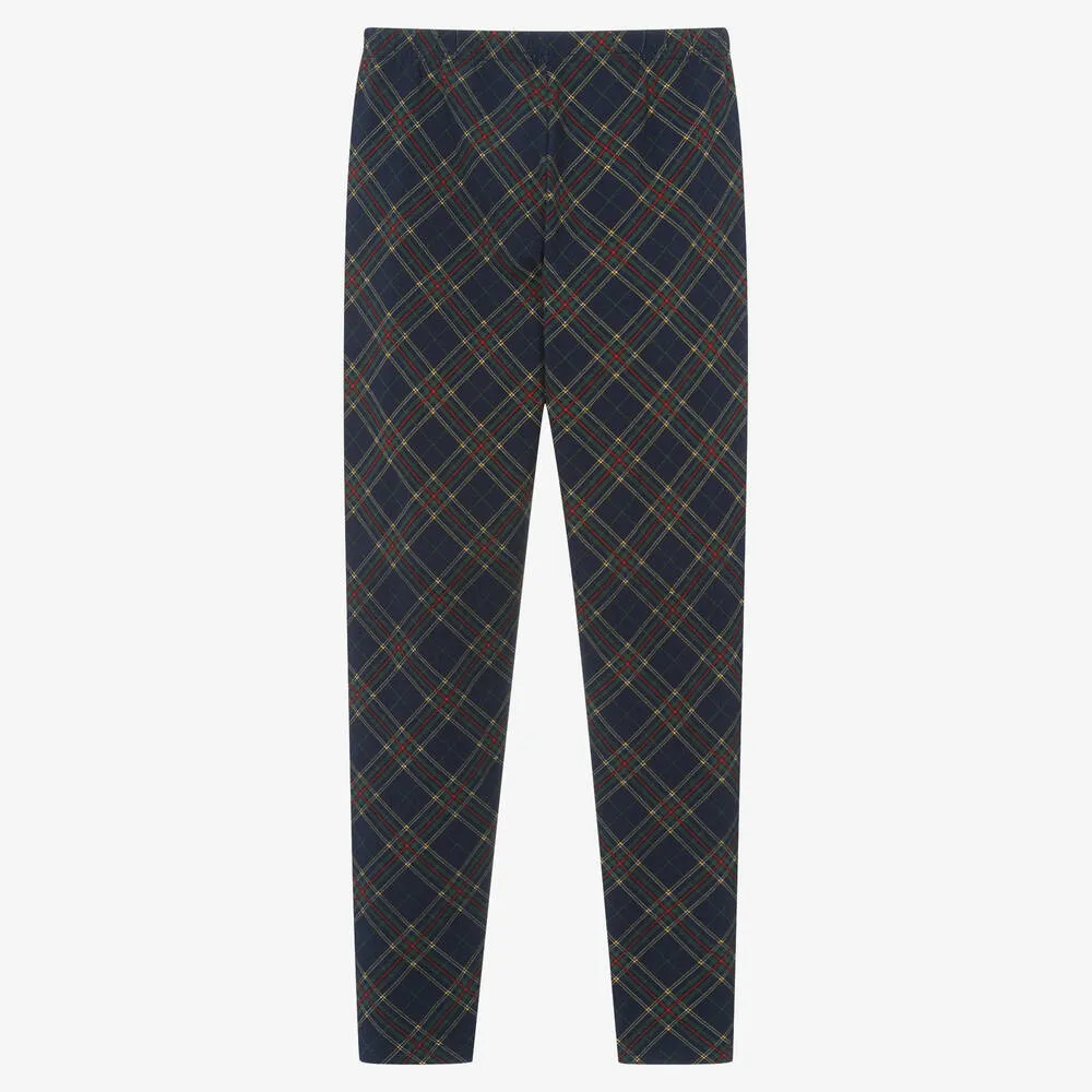 Teen Girls Blue Tartan Cotton Leggings