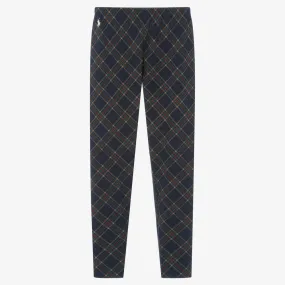 Teen Girls Blue Tartan Cotton Leggings