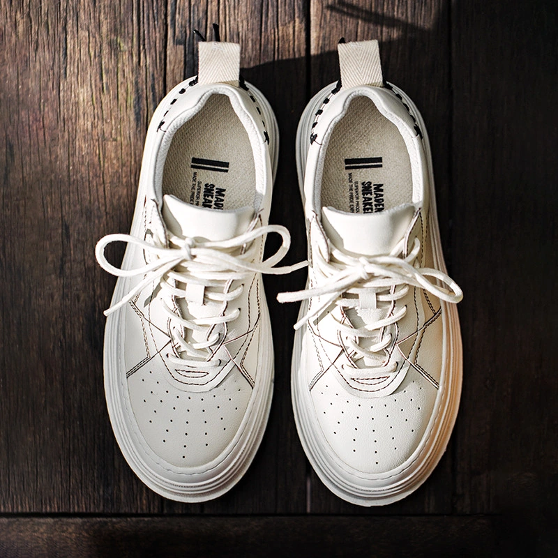 Textured Leather Patchwork Casual Shoes White 