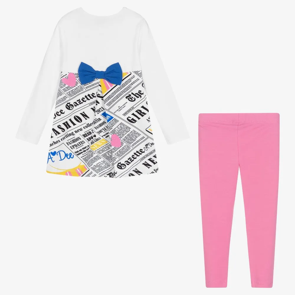 White & Pink Cotton Leggings Set