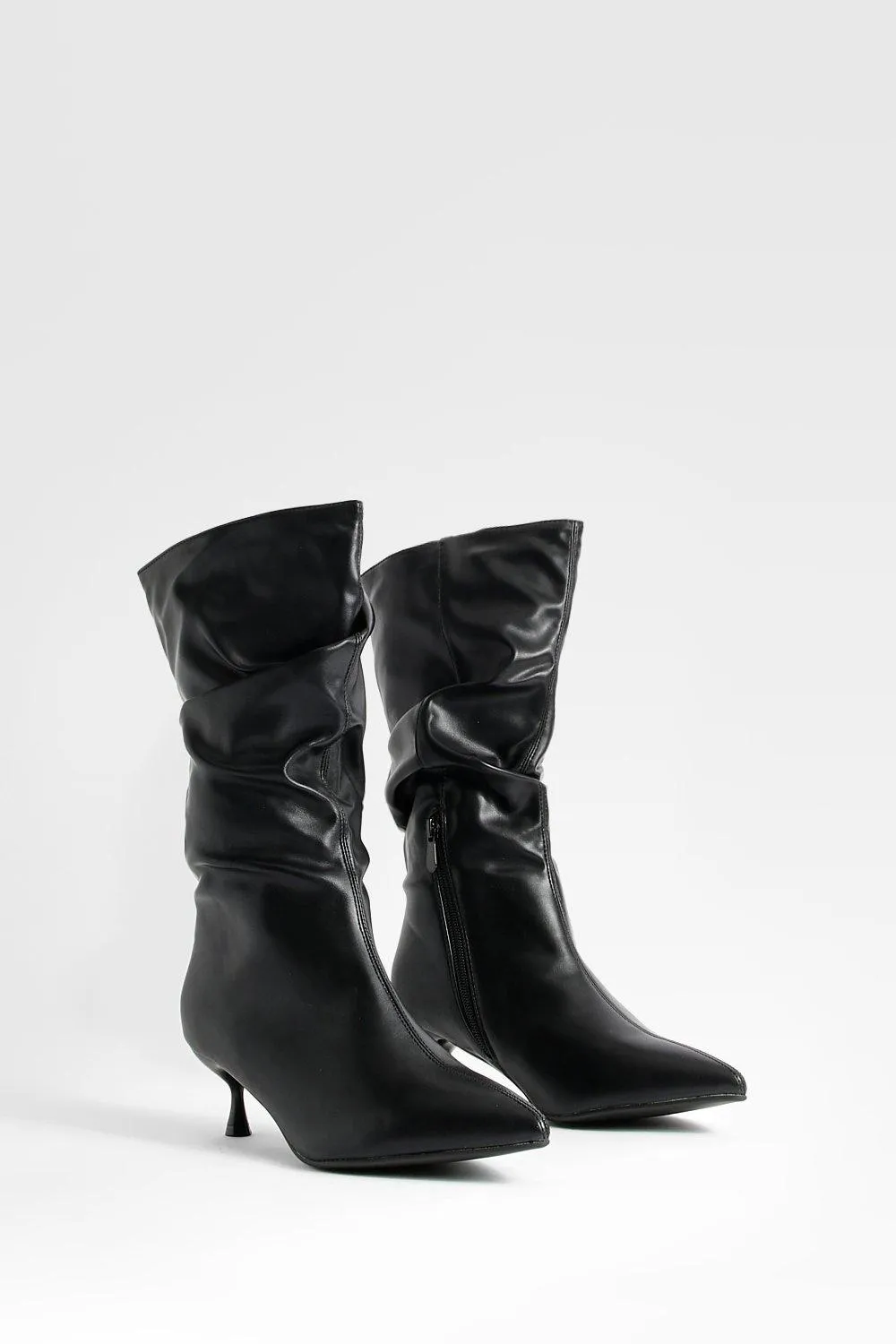 Wide Width Ruched Low Heel Knee High Boots