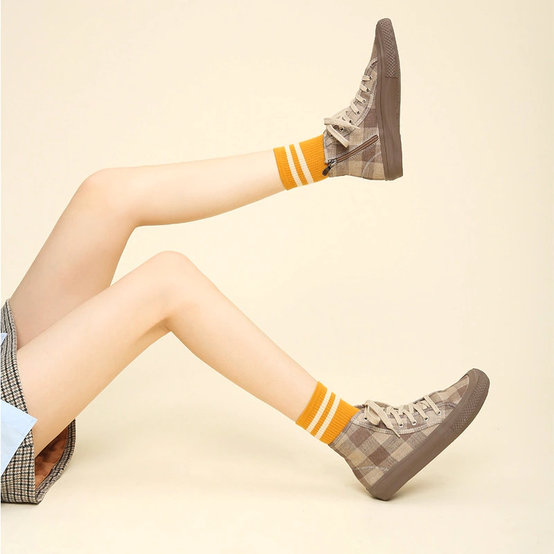 Women Square Toe Plaid Casual Shoes 