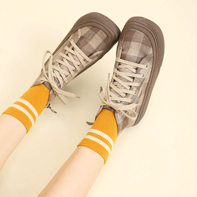 Women Square Toe Plaid Casual Shoes 