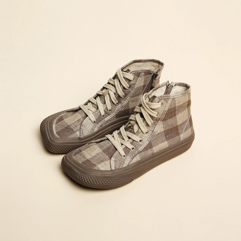 Women Square Toe Plaid Casual Shoes 